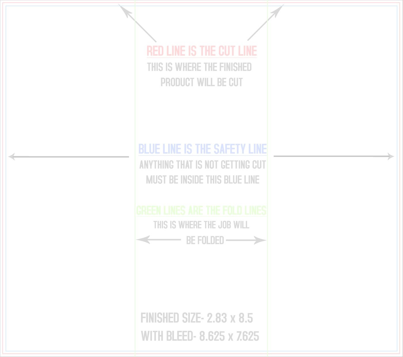 Flyers & Brochures 8.5" x 7.5" Z Fold (Horizontal) trim, safety and fold template guide