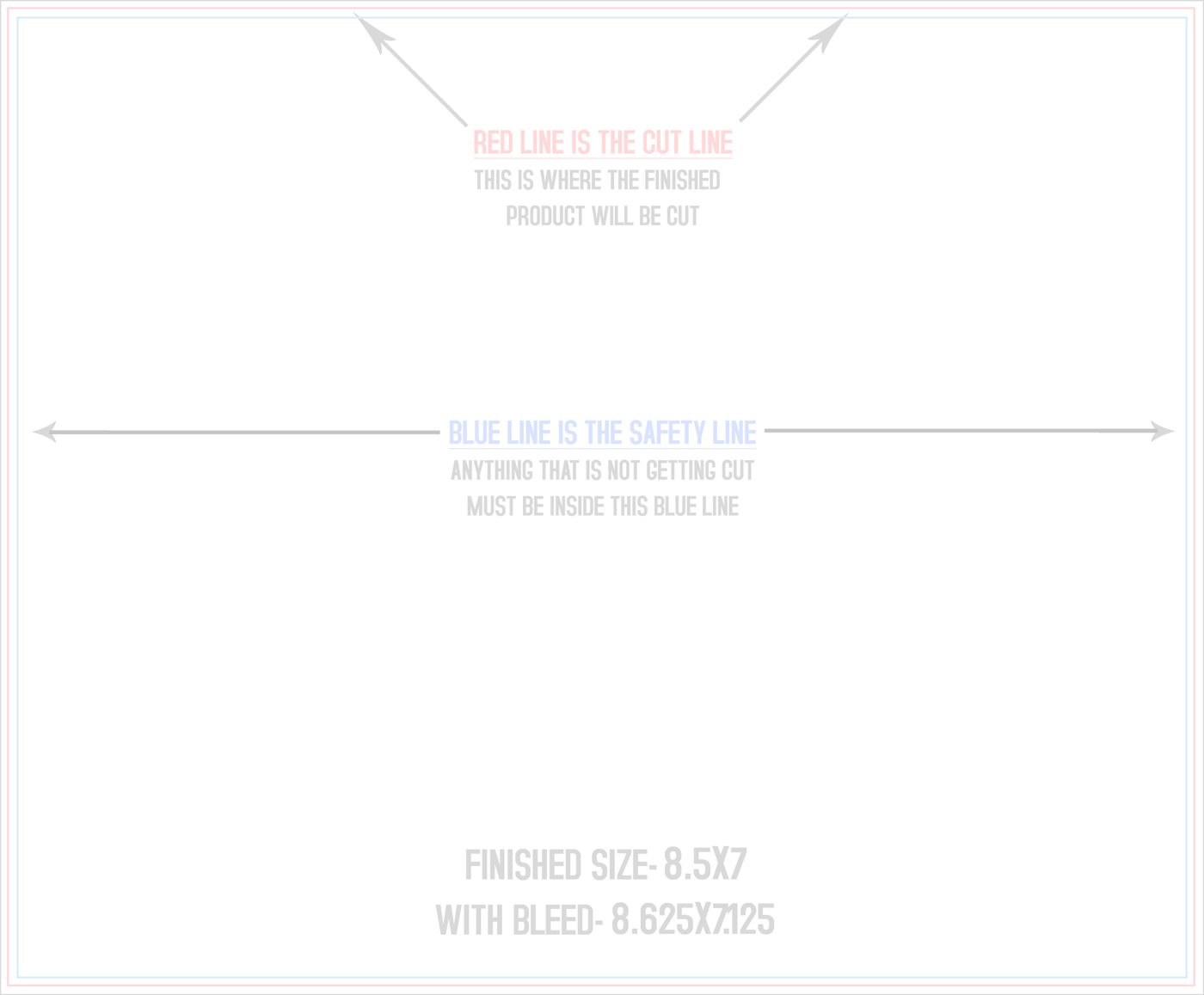 Flyers & Brochures 8.5" x 7" Flat (Horizontal) trim, safety and fold template guide