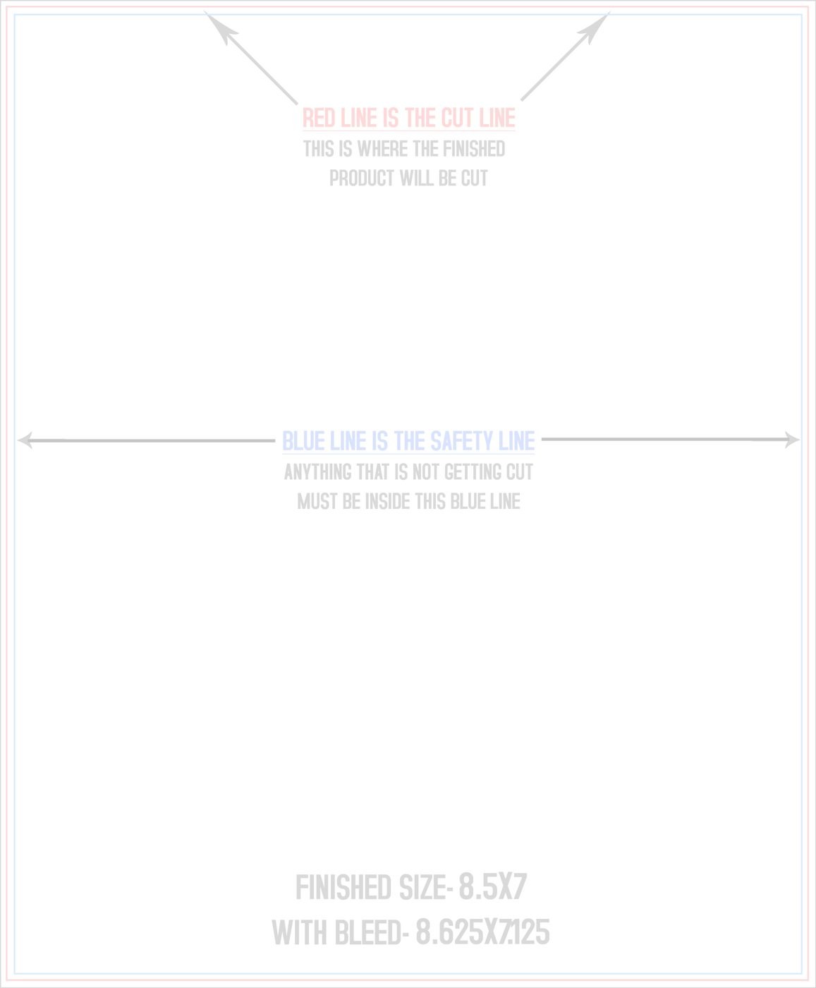 Flyers & Brochures 8.5" x 7" Flat (Vertical) trim, safety and fold template guide