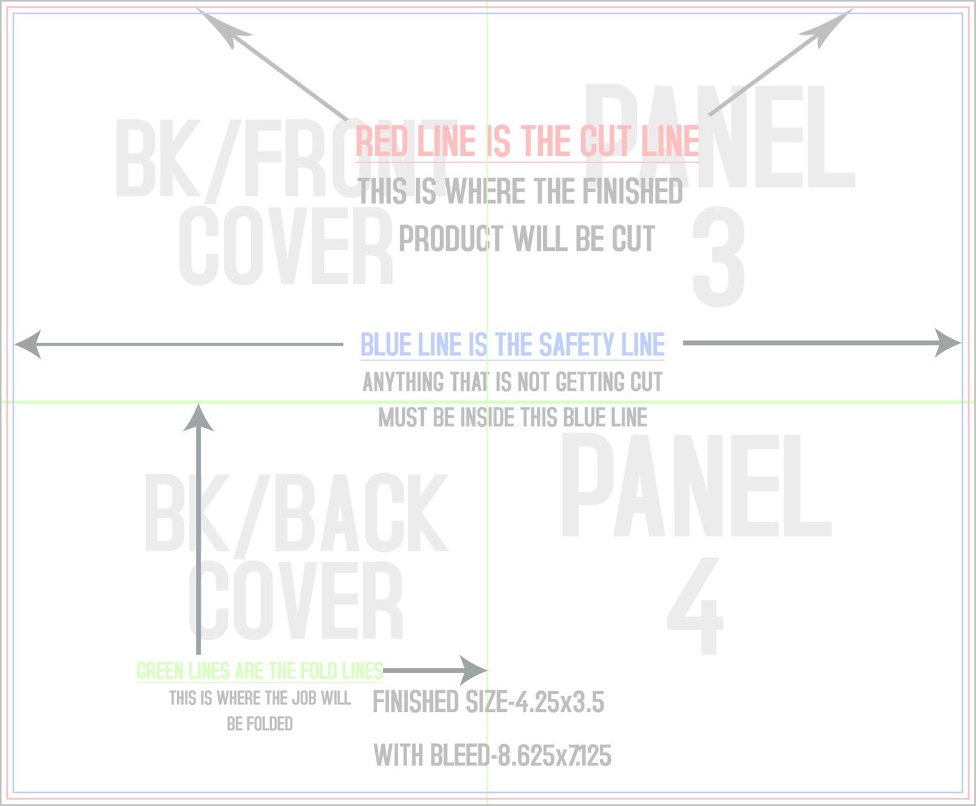 Flyers & Brochures 8.5" x 7" French Fold Back/Inside trim, safety and fold template guide