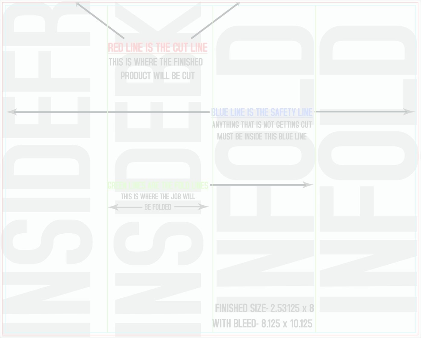 Flyers & Brochures 8" x 10" Double Parallel Fold Back/Inside (Horizontal) trim, safety and fold template guide