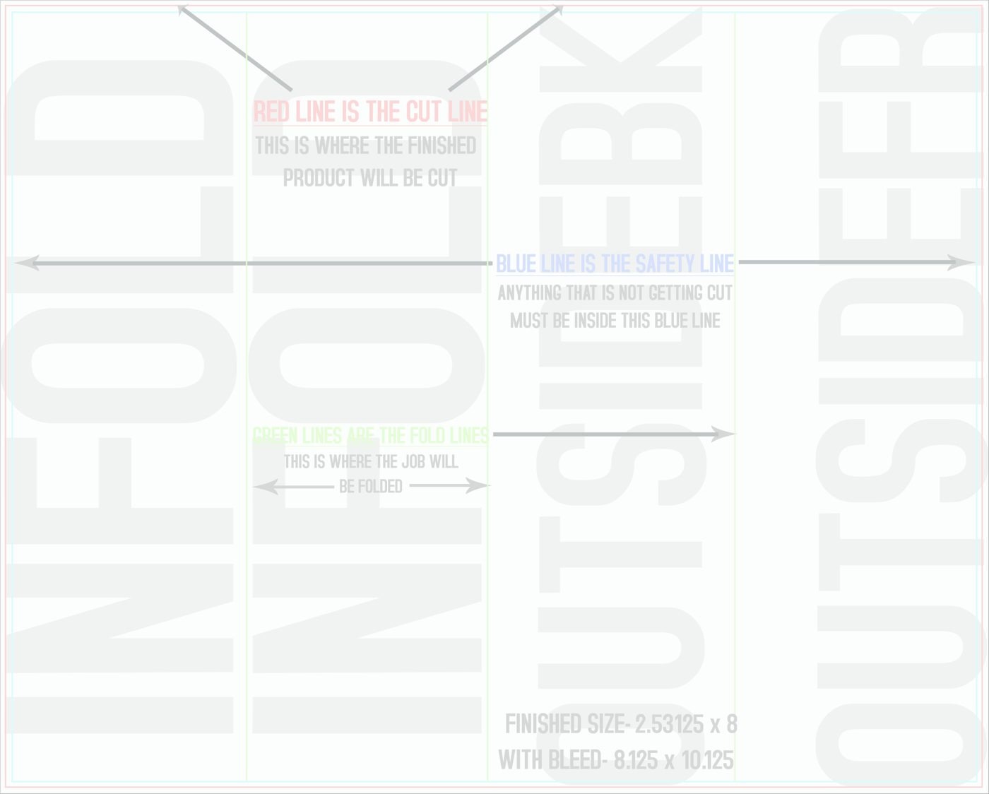Flyers & Brochures 8" x 10" Double Parallel Fold Front/Outside (Horizontal) trim, safety and fold template guide