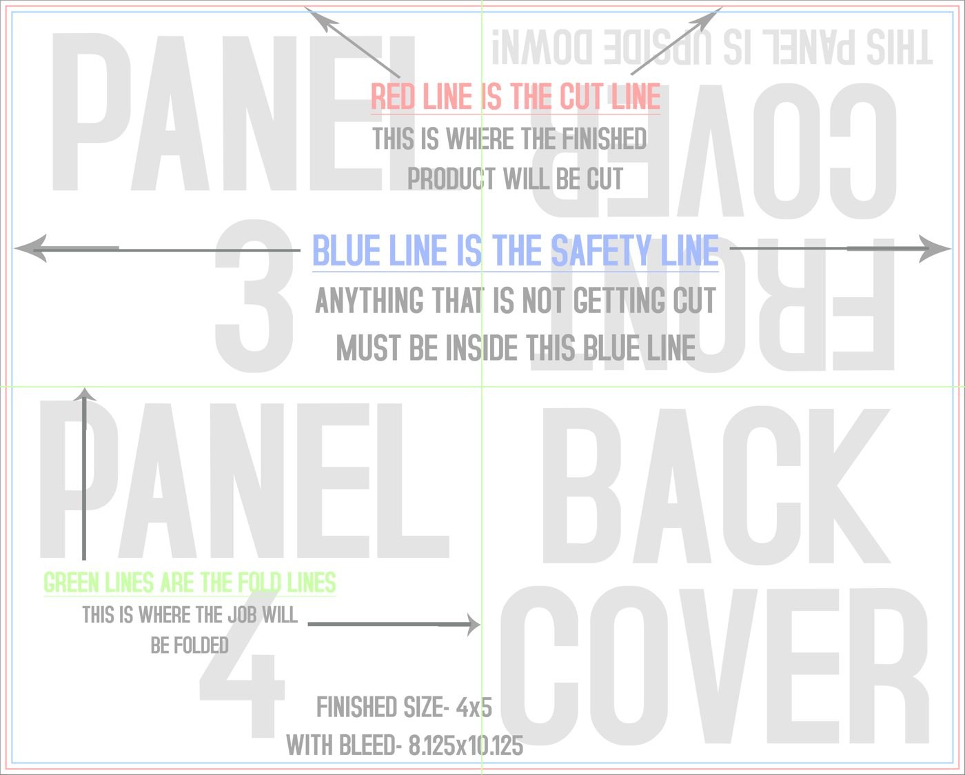 Flyers & Brochures 8" x 10" French Fold Front/Outside trim, safety and fold template guide