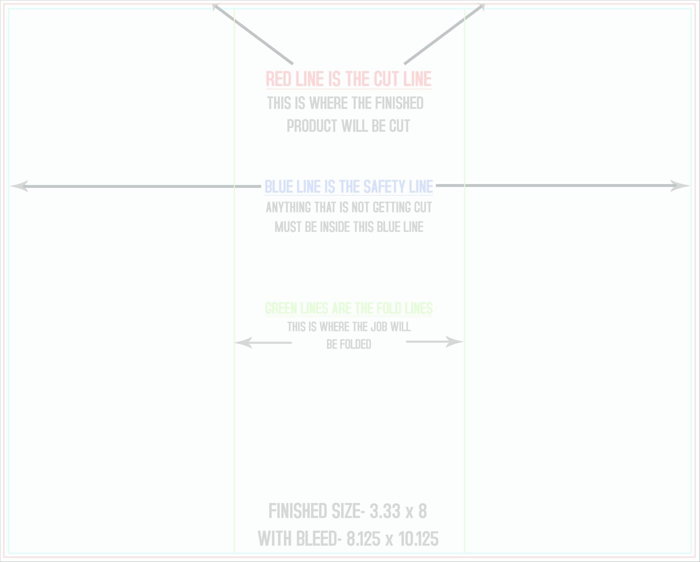 Flyers & Brochures 8" x 10" Z Fold (Horizontal) trim, safety and fold template guide