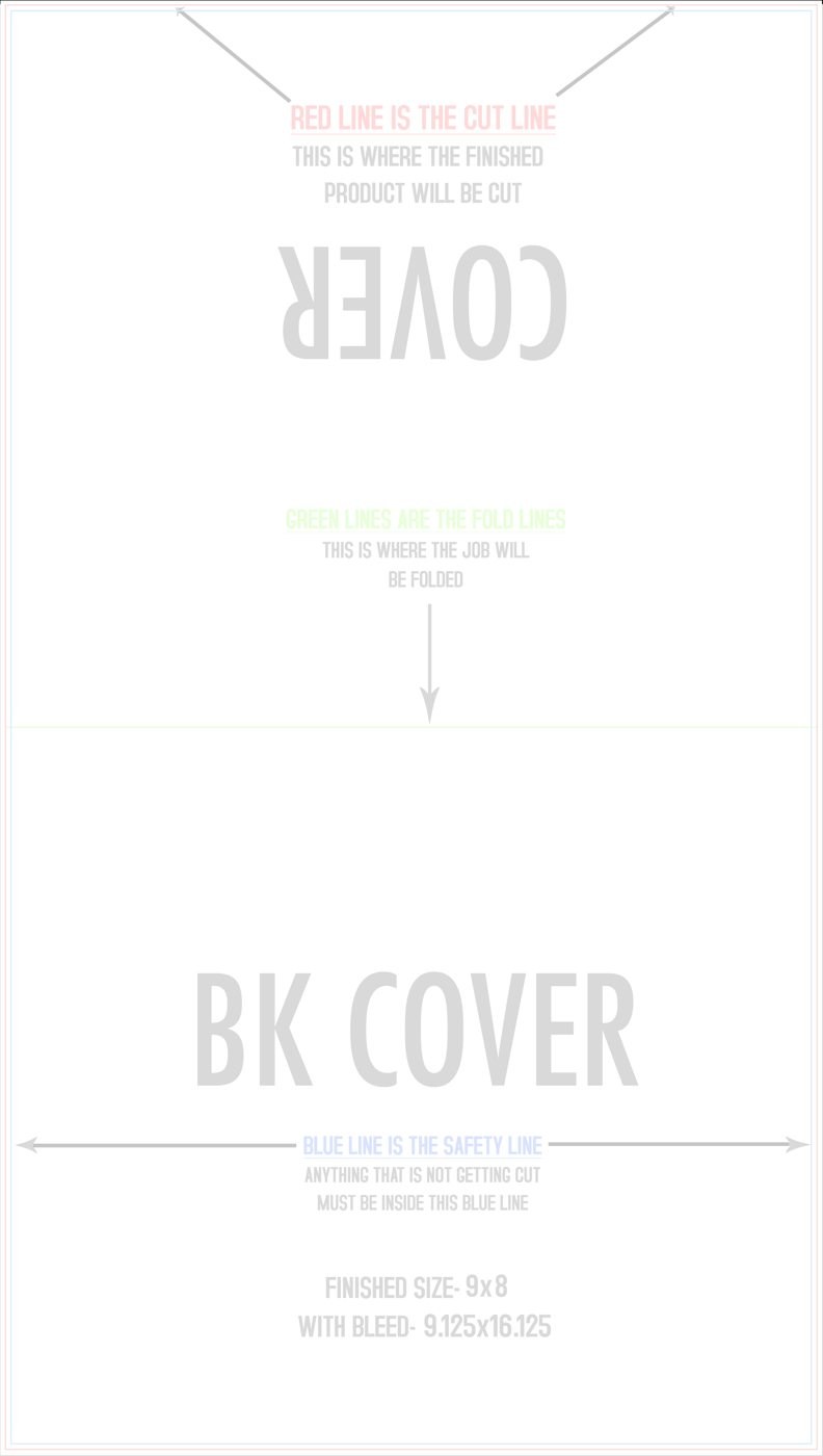 Flyers & Brochures 8" x 9" 4 Page (16" x 9") Front/Outside (Vertical) trim, safety and fold template guide
