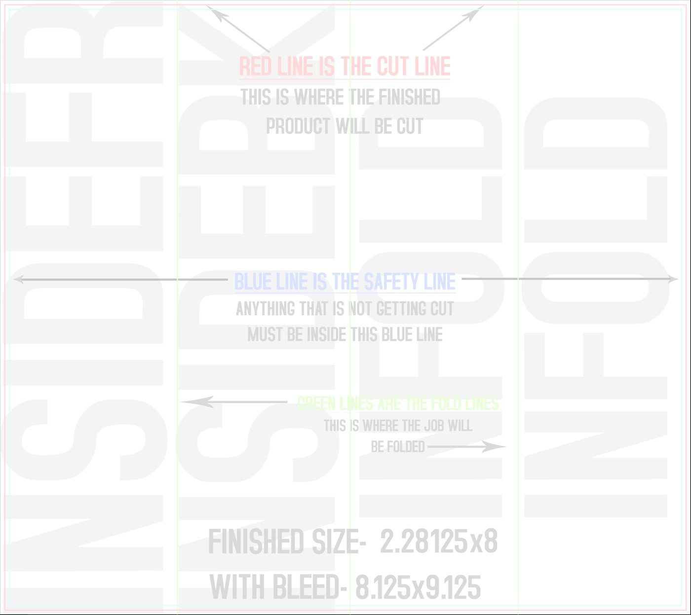 Flyers & Brochures 8" x 9" Double Parallel Fold Back/Inside (Horizontal) trim, safety and fold template guide