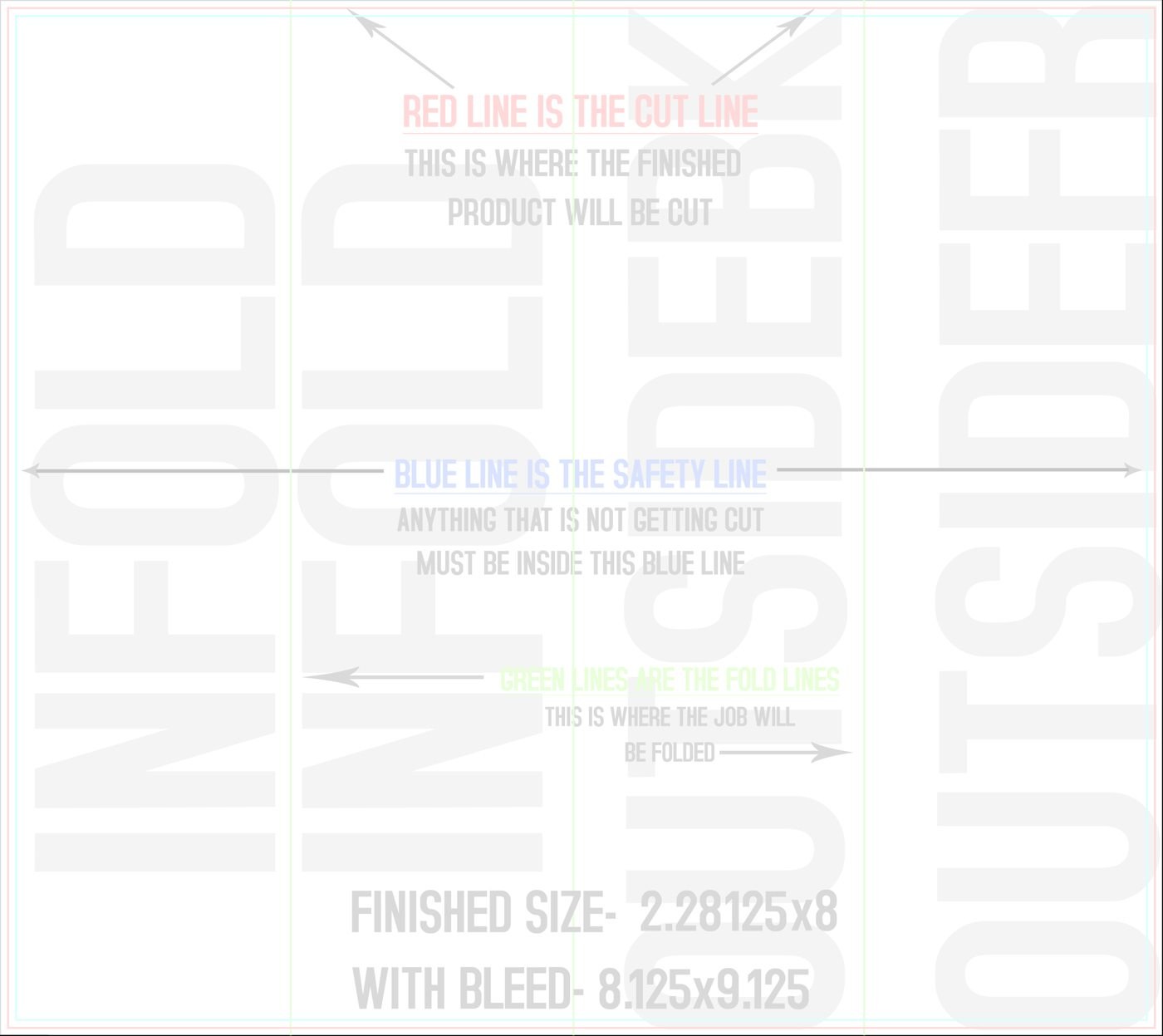 Flyers & Brochures 8" x 9" Double Parallel Fold Front/Outside (Horizontal) trim, safety and fold template guide