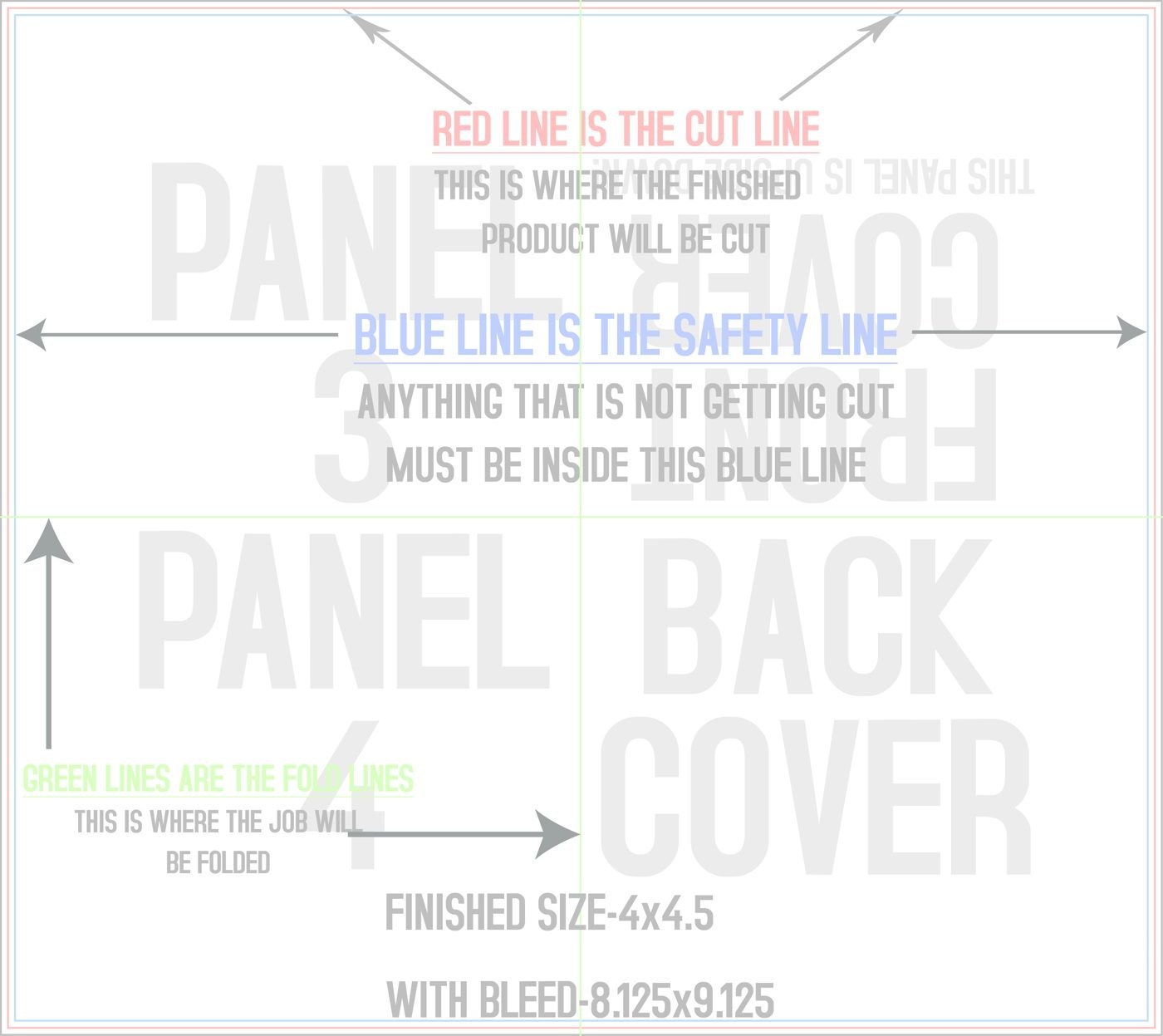 Flyers & Brochures 8" x 9" French Fold Front/Outside trim, safety and fold template guide