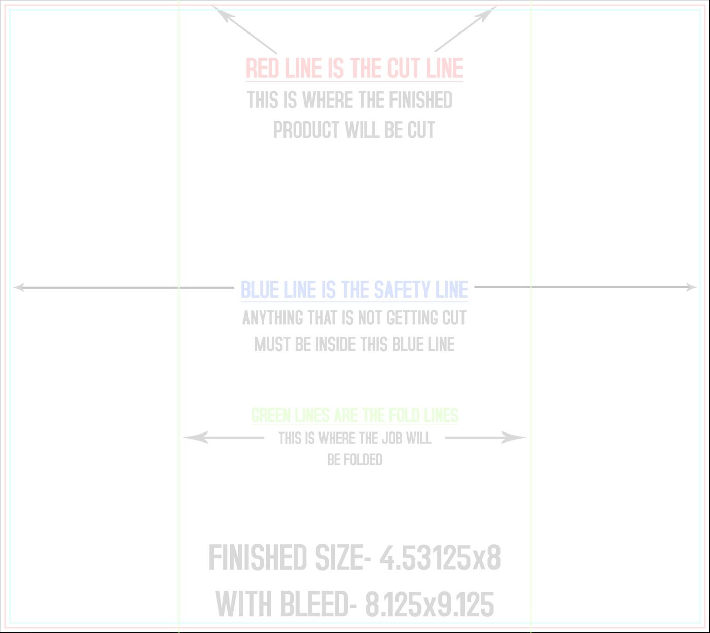 Flyers & Brochures 8" x 9" Gate Fold trim, safety and fold template guide