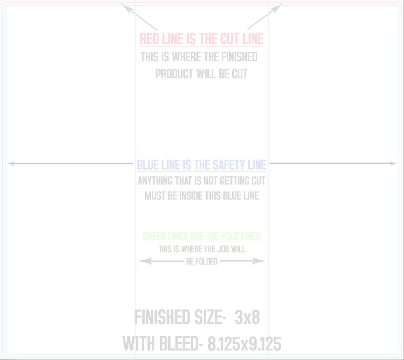 Flyers & Brochures 8" x 9" Z Fold (Horizontal) trim, safety and fold template guide