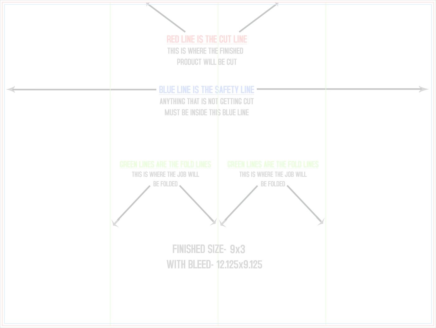 Flyers & Brochures 9" x 12" Accordion Fold (Horizontal) trim, safety and fold template guide