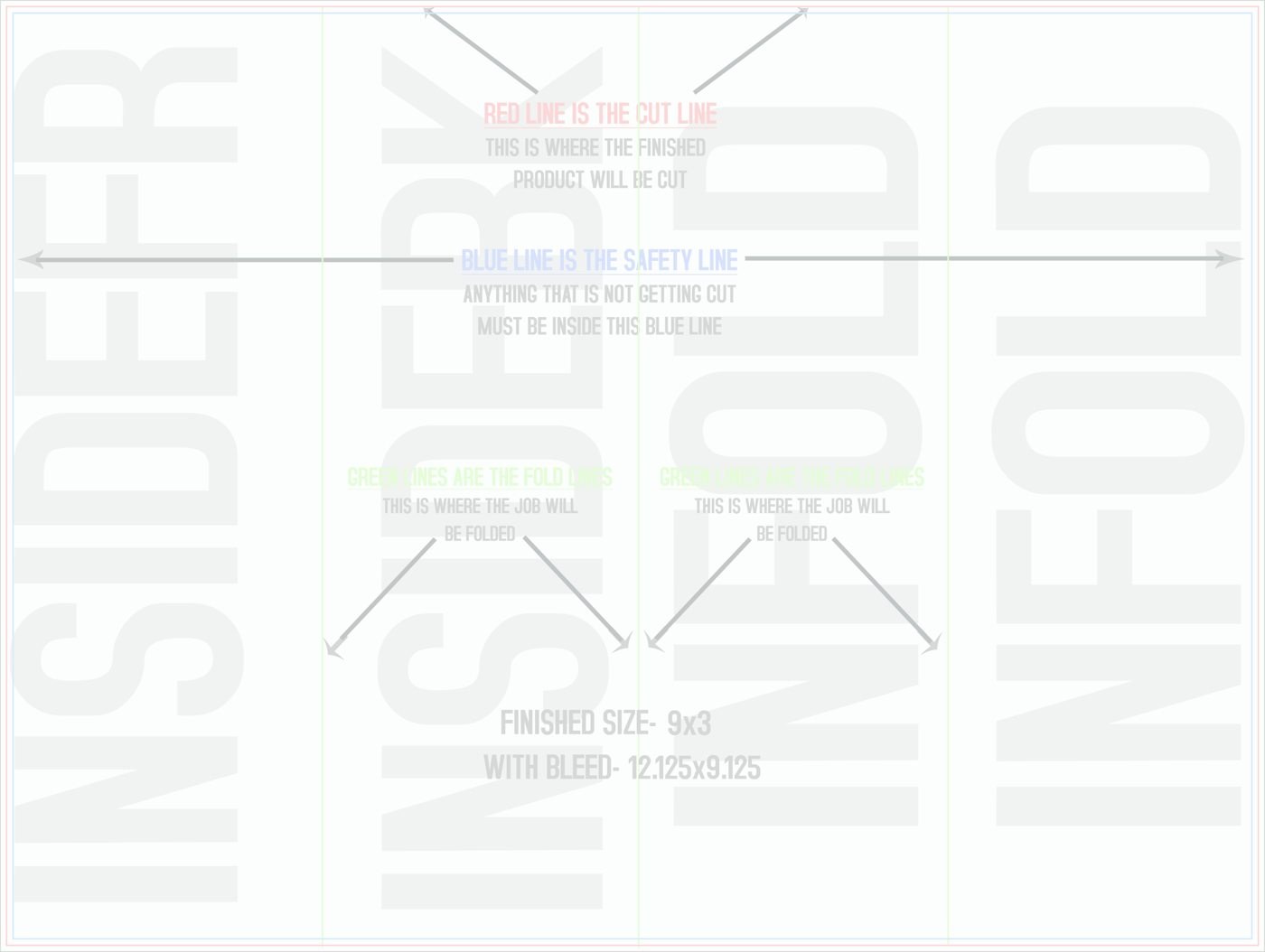 Flyers & Brochures 9" x 12" Double Parallel Fold Back/Inside (Horizontal) trim, safety and fold template guide
