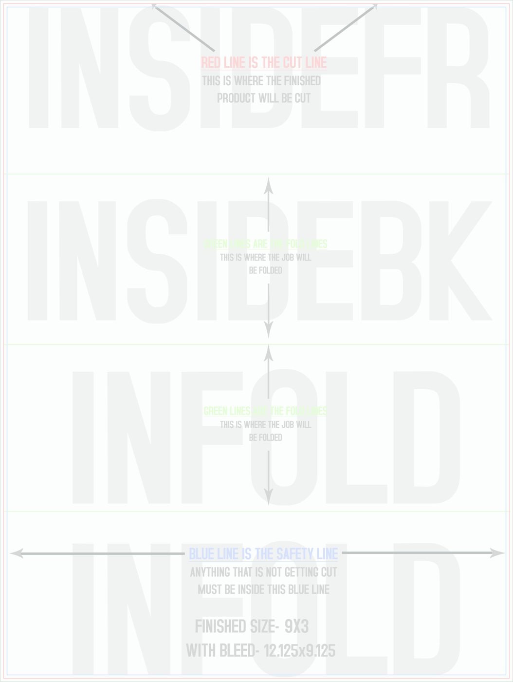 Flyers & Brochures 9" x 12" Double Parallel Fold Back/Inside (Vertical) trim, safety and fold template guide