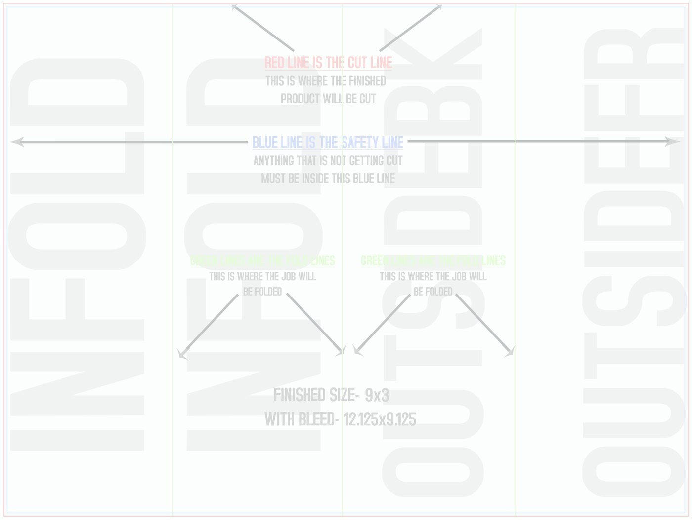 Flyers & Brochures 9" x 12" Double Parallel Fold Front/Outside (Horizontal) trim, safety and fold template guide