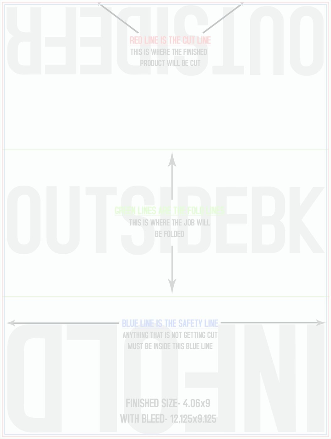 Flyers & Brochures 9" x 12" Tri Fold Front/Outside (Vertical) trim, safety and fold template guide