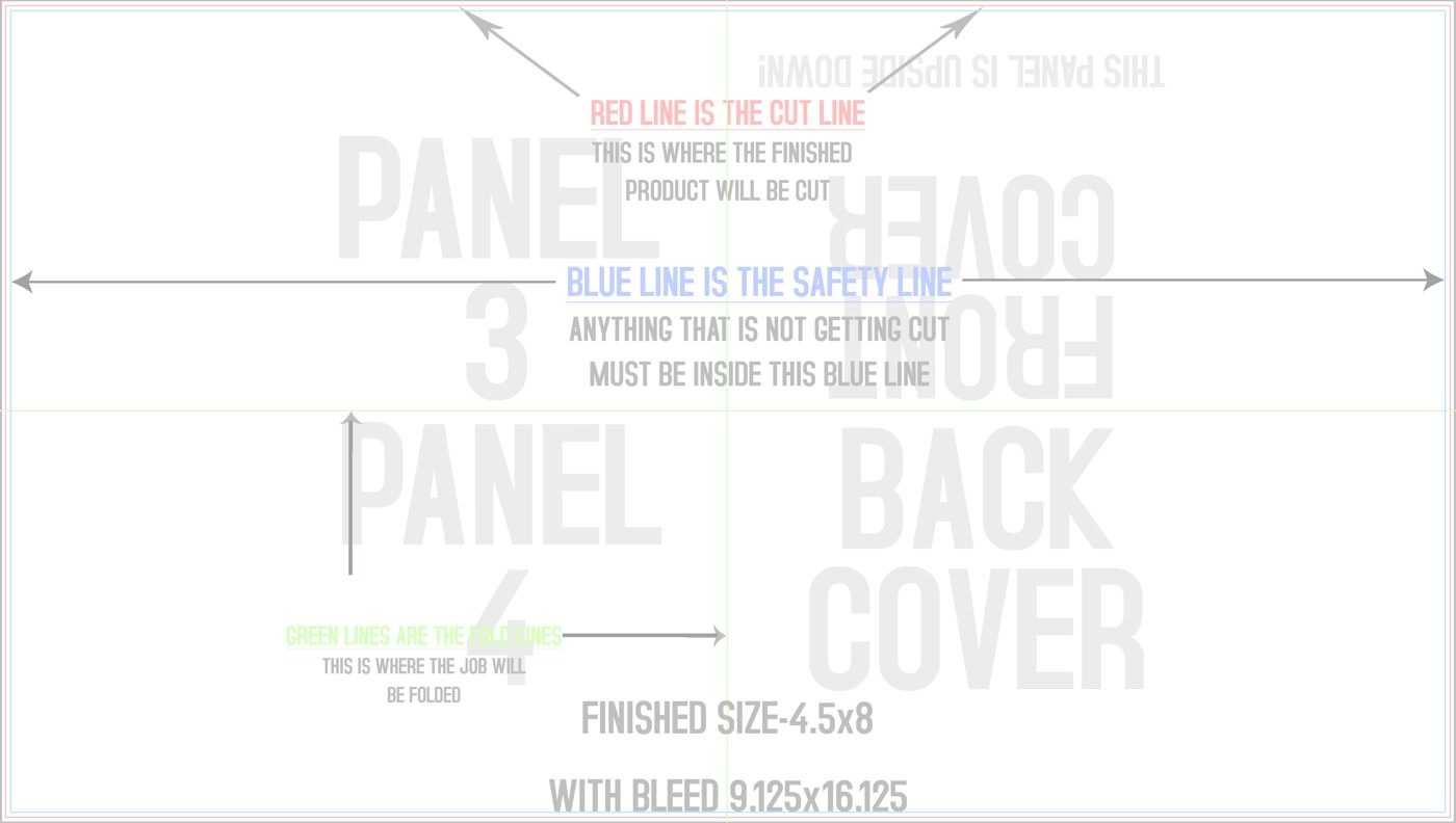Flyers & Brochures 9" x 16" French Fold Front/Outside trim, safety and fold template guide