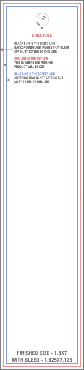 Postcards 1.5" x 7" With Drill Holes - Vertical trim, safety and fold template guide