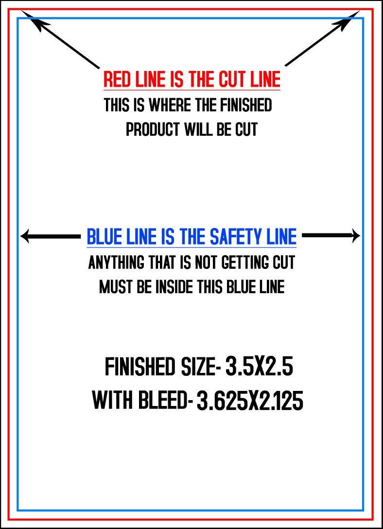 Postcards 2.5" x 3.5" Vertical trim, safety and fold template guide