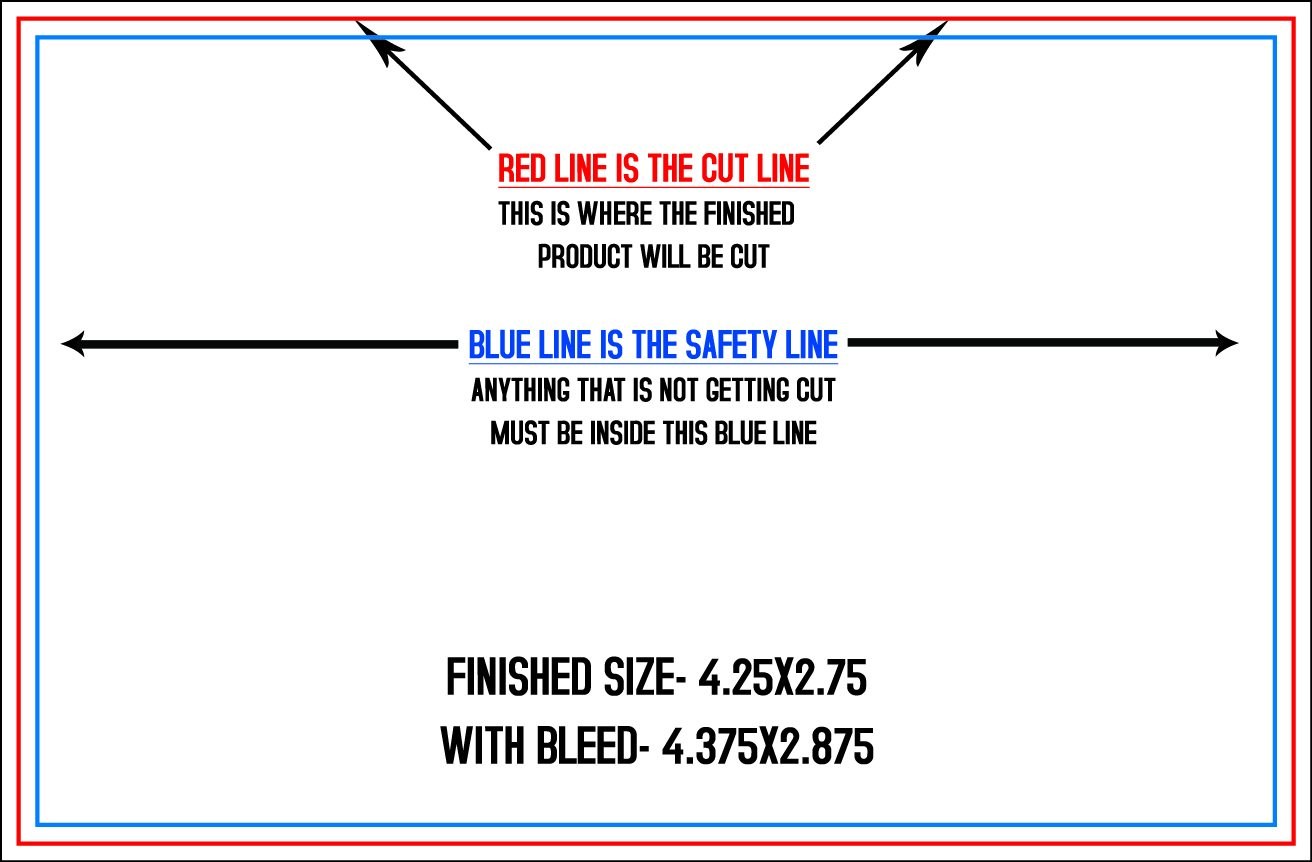 Postcards 2.75" x 4.25" Horizontal trim, safety and fold template guide