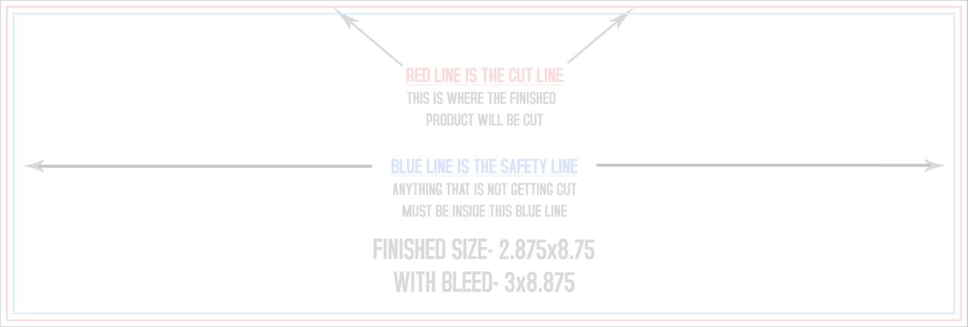 Postcards 2.875" x 8.75" Horizontal trim, safety and fold template guide