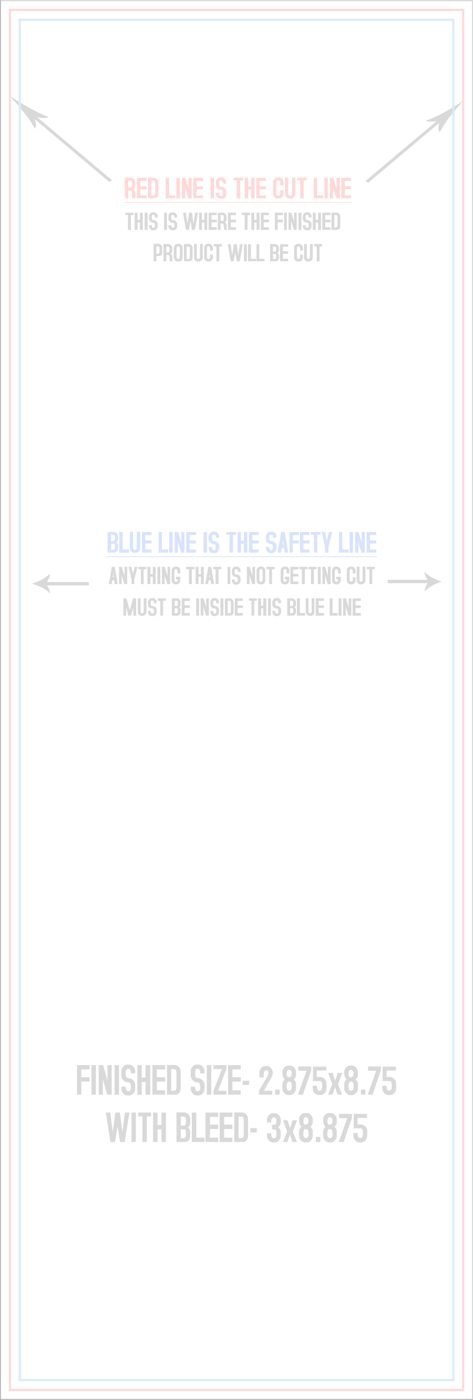 Postcards 2.875" x 8.75" Vertical trim, safety and fold template guide