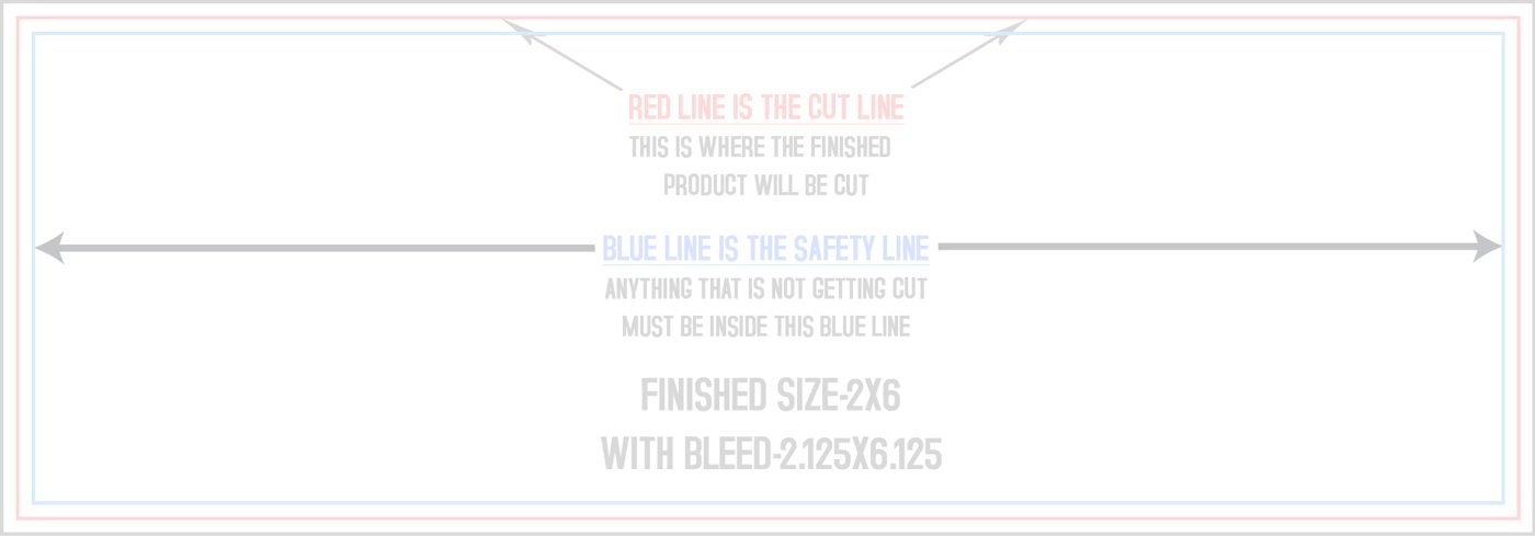Postcards 2" x 6" Horizontal trim, safety and fold template guide