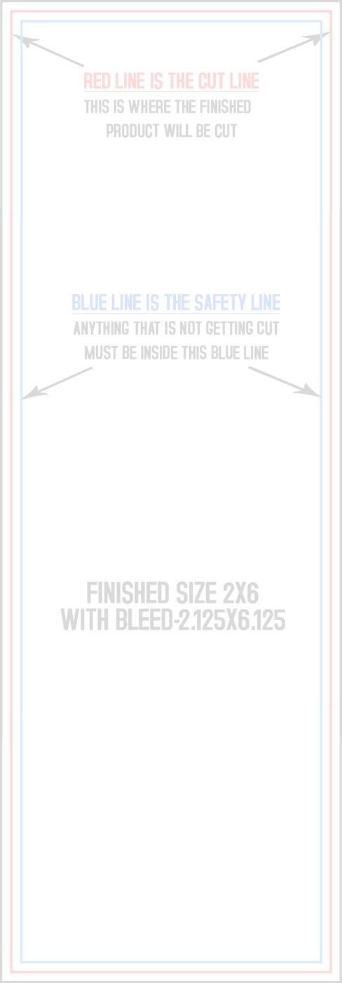 Postcards 2" x 6" Vertical trim, safety and fold template guide
