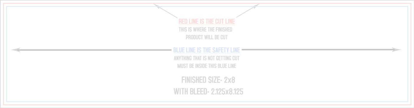 Postcards 2" x 8" Standard (Horizontal) trim, safety and fold template guide