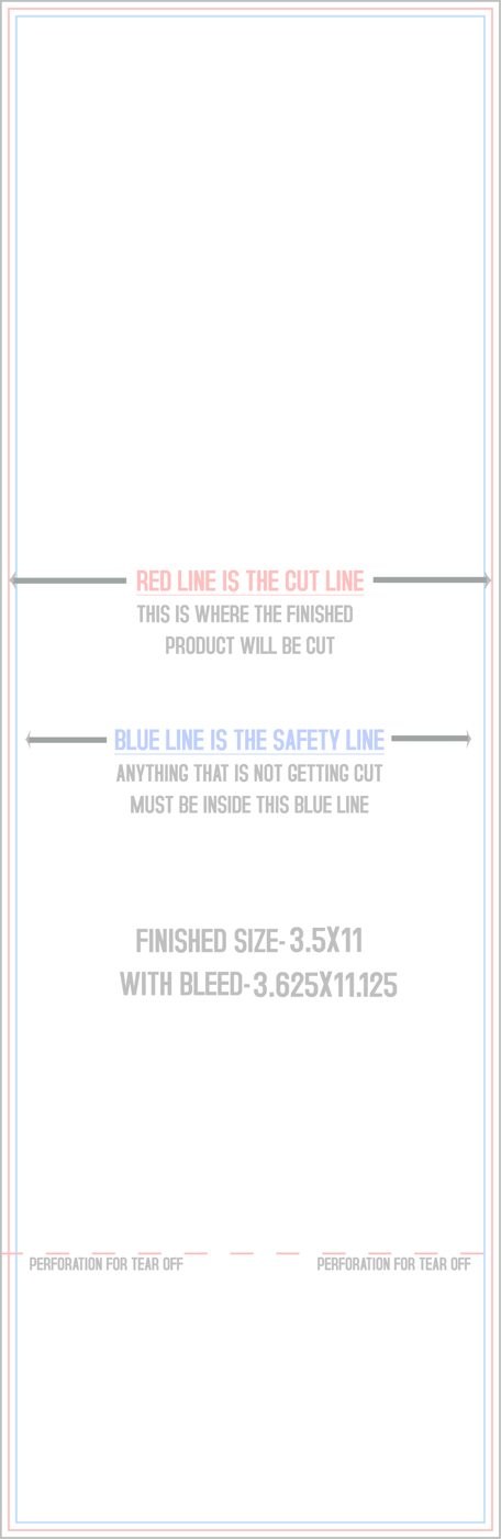 Postcards 3.5" x 11" Standard trim, safety and fold template guide