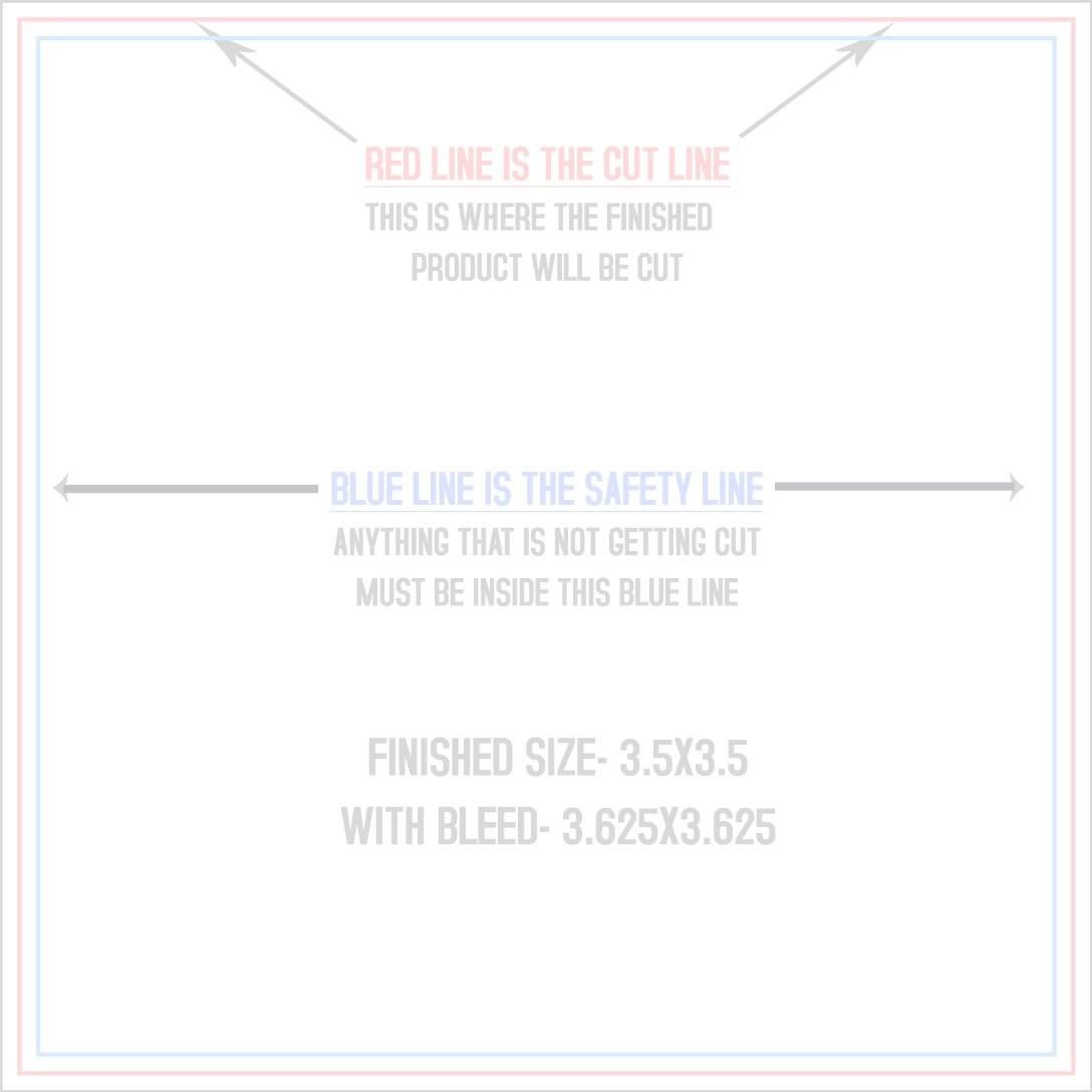 Postcards 3.5" x 3.5" Square trim, safety and fold template guide