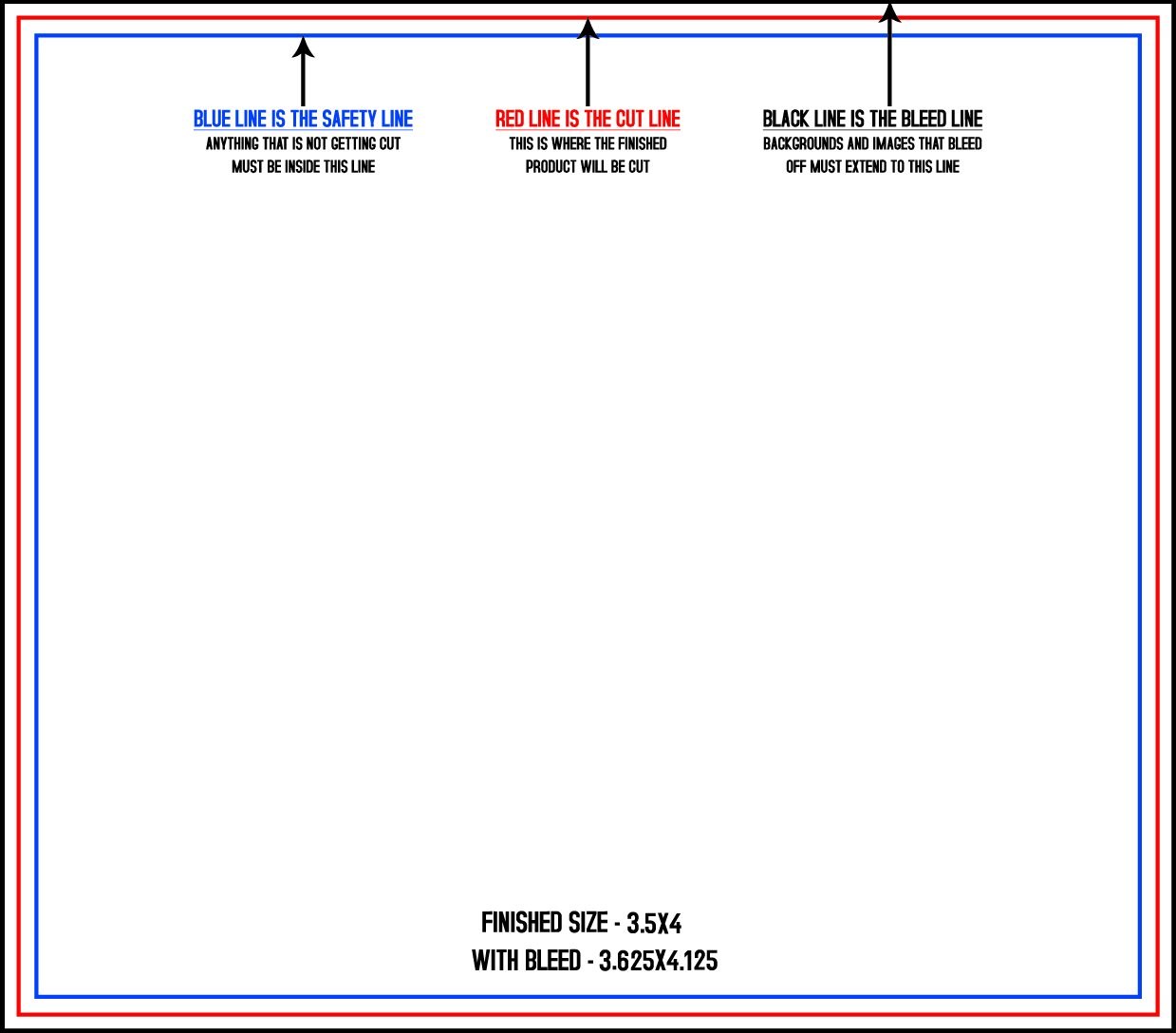 Postcards 3.5" x 4" Horizontal trim, safety and fold template guide