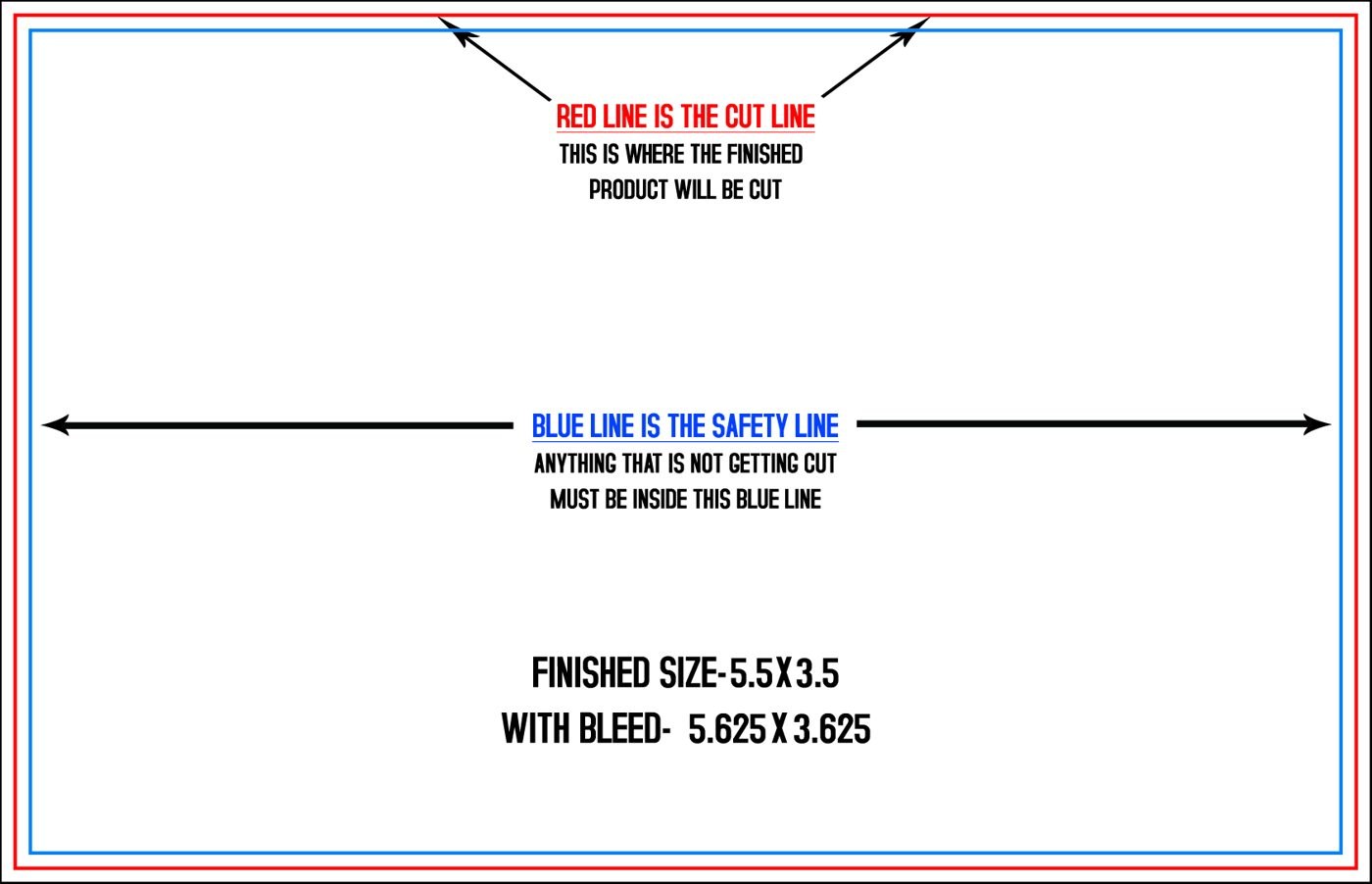 Postcards 3.5" x 5.5" Horizontal trim, safety and fold template guide
