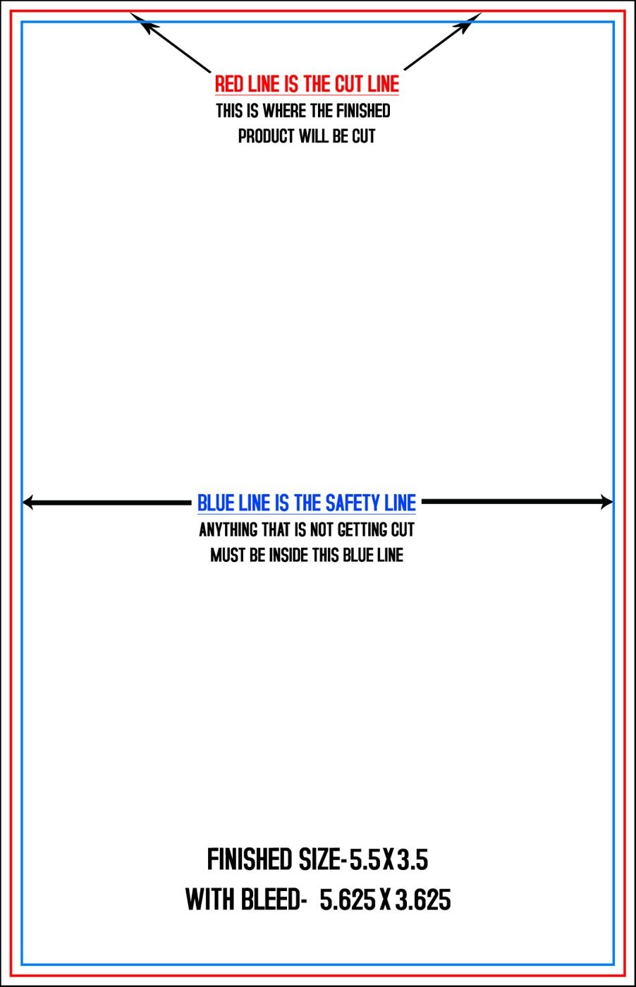 Postcards 3.5" x 5.5" Vertical trim, safety and fold template guide