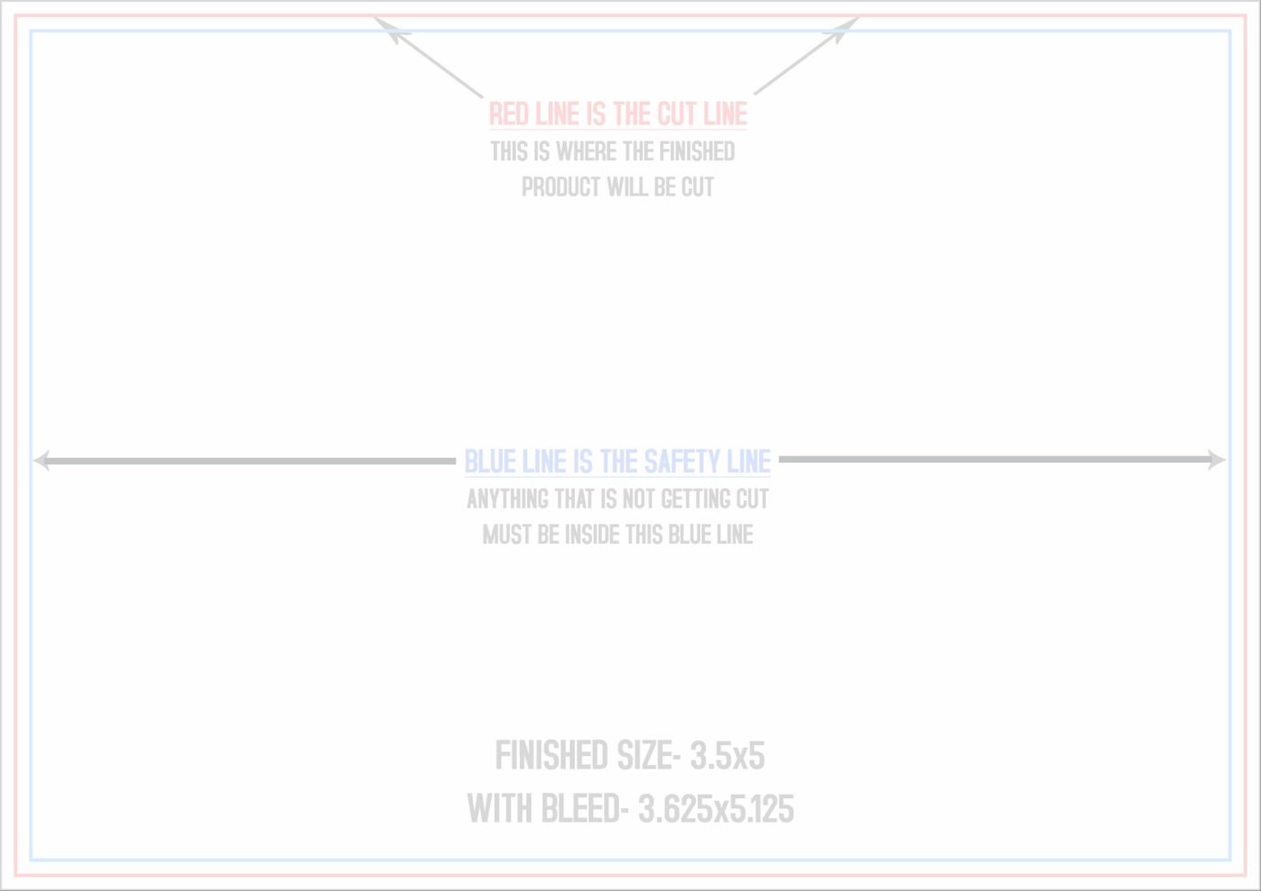 Postcards 3.5" x 5" Horizontal trim, safety and fold template guide