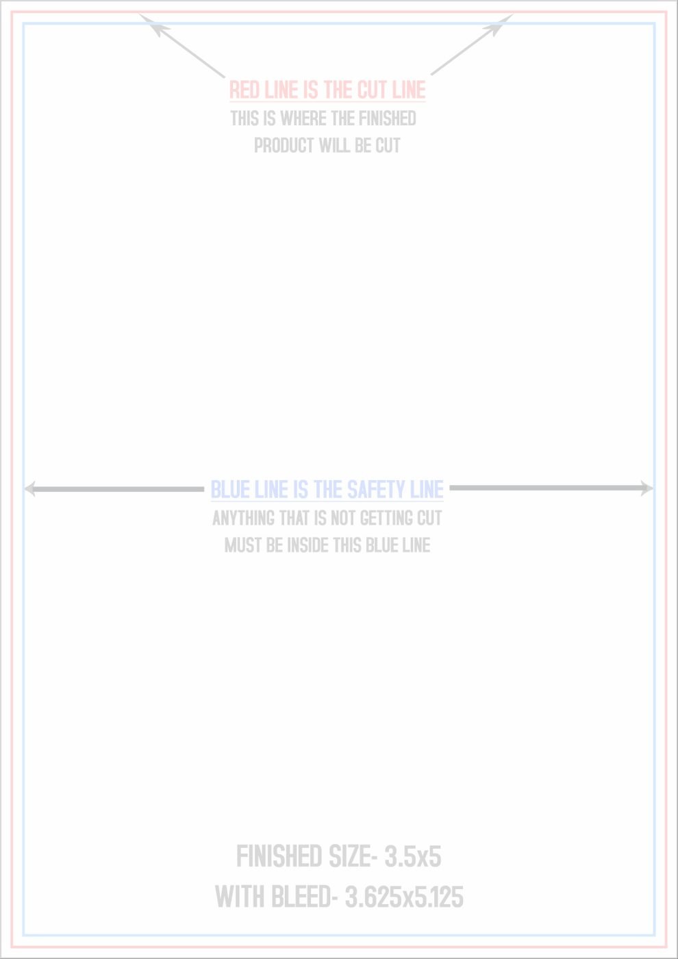 Postcards 3.5" x 5" Vertical trim, safety and fold template guide