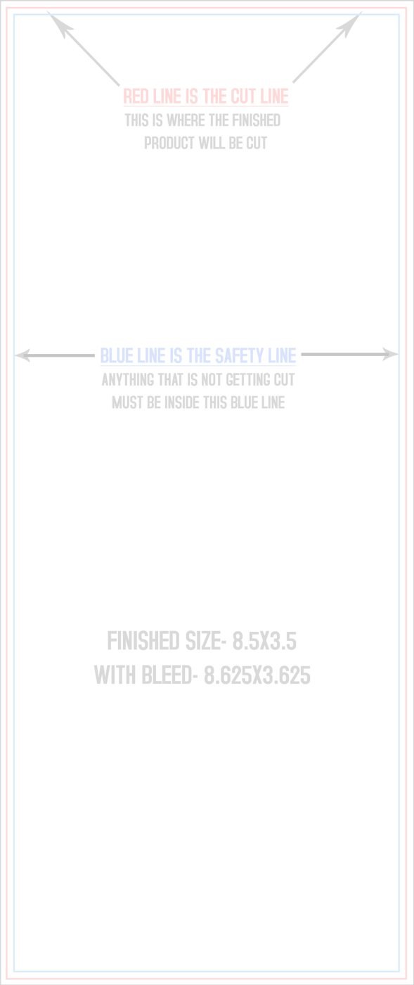 Postcards 3.5" x 8.5" Vertical trim, safety and fold template guide