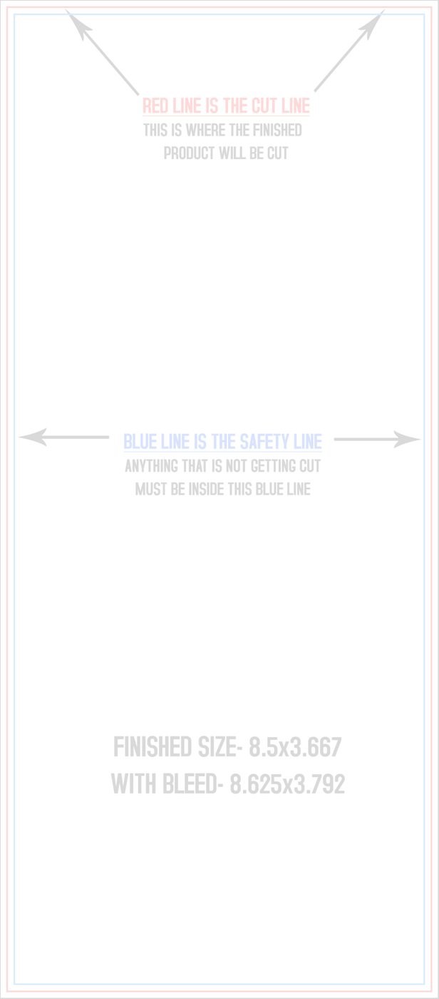 Postcards 3.667" x 8.5" Vertical trim, safety and fold template guide