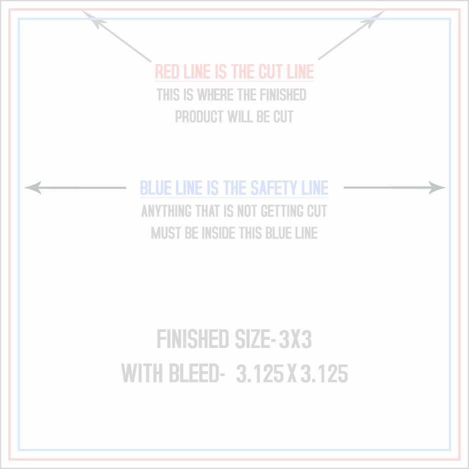 Postcards 3" x 3" Square trim, safety and fold template guide