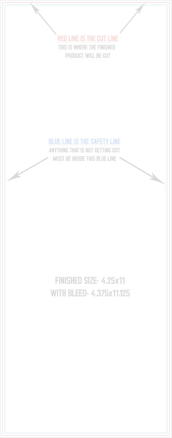 Postcards 4.25" x 11" Vertical trim, safety and fold template guide