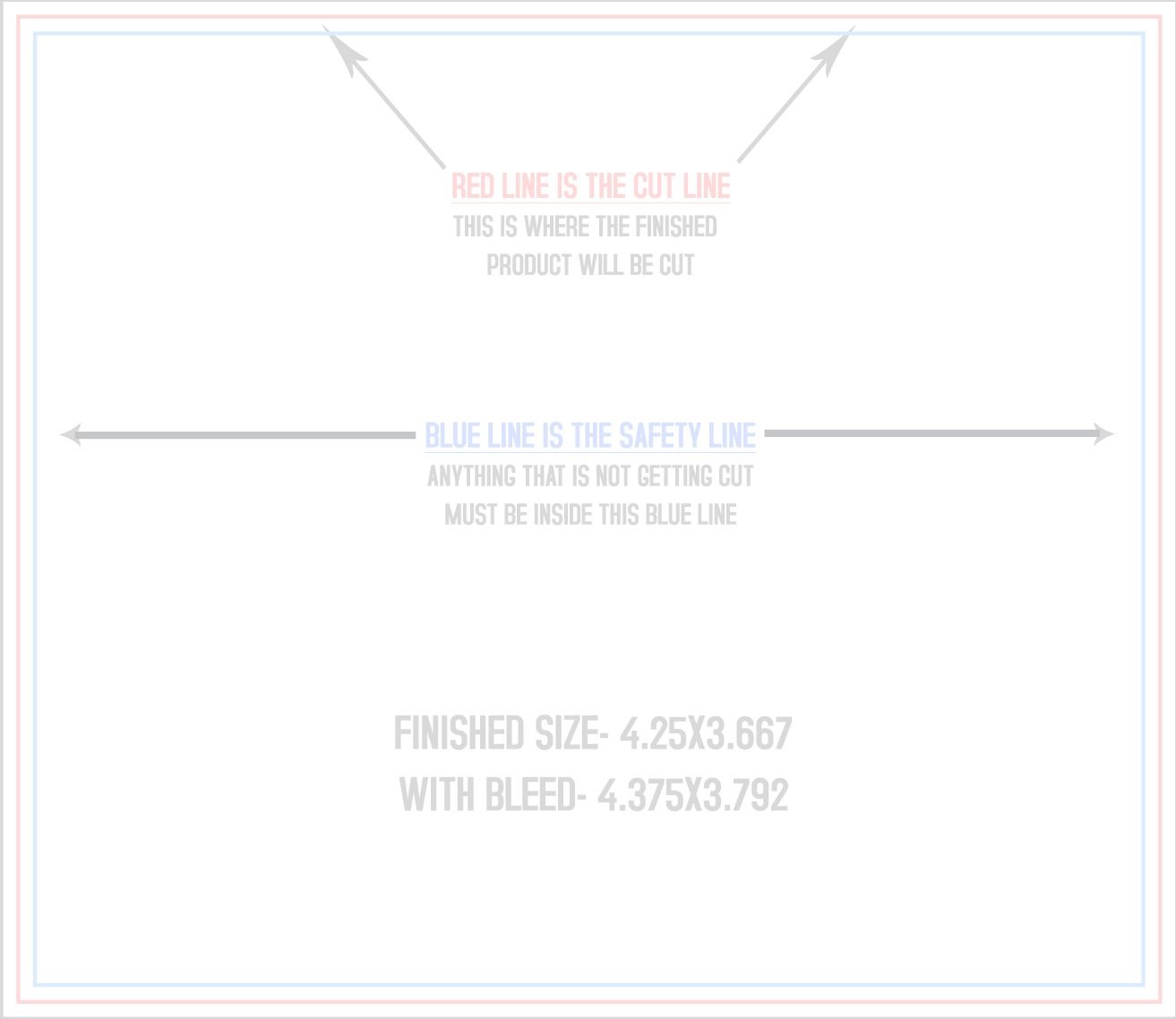 Postcards 4.25" x 3.66" Horizontal trim, safety and fold template guide