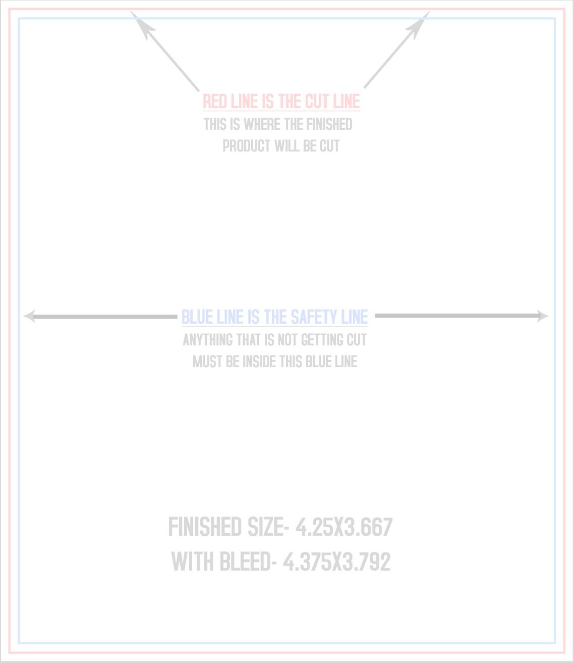 Postcards 4.25" x 3.66" Vertical trim, safety and fold template guide