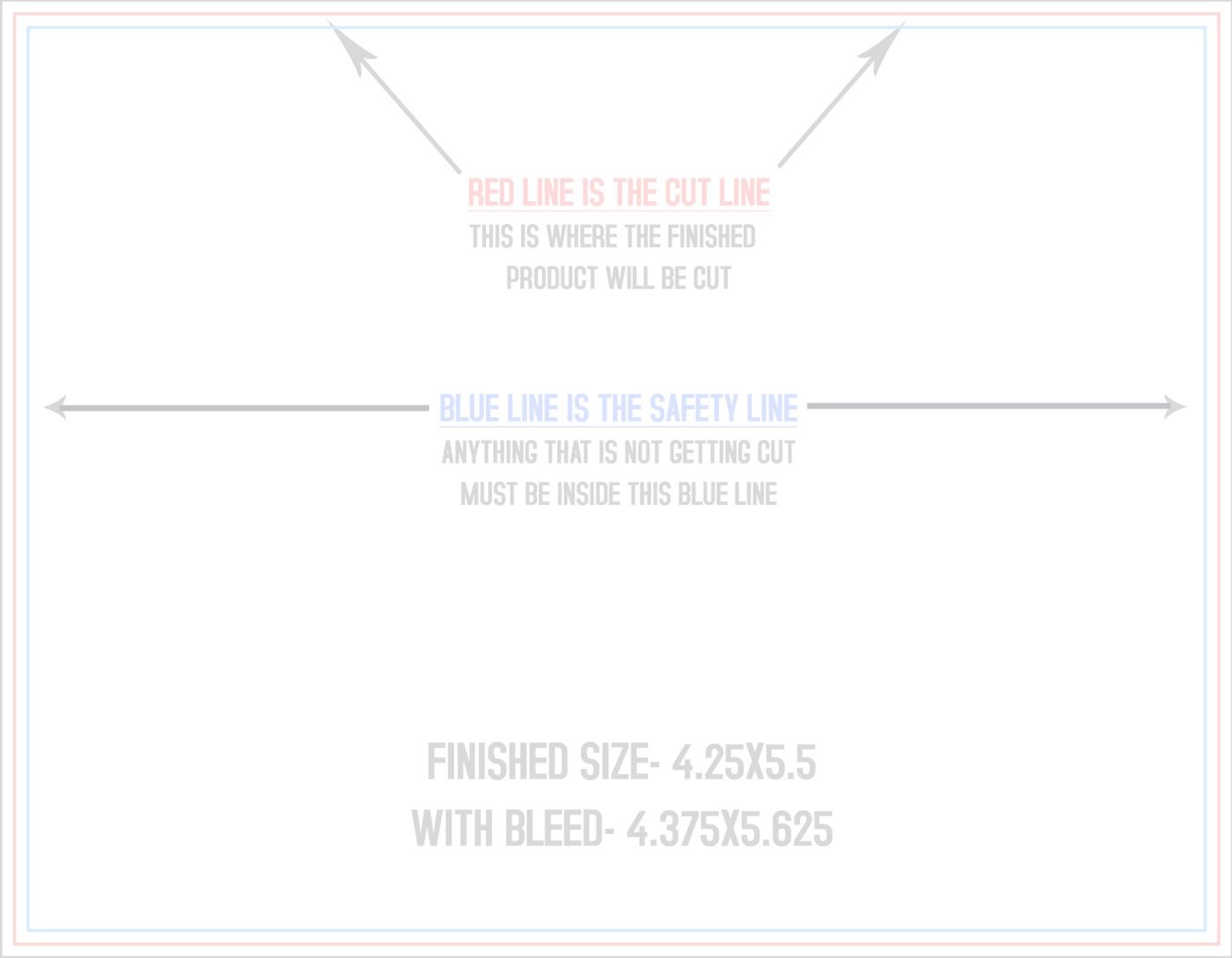 Postcards 4.25" x 5.5" Horizontal trim, safety and fold template guide