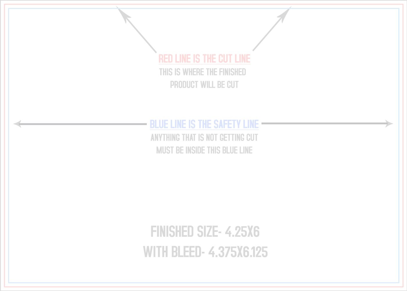 Postcards 4.25" x 6" Horizontal trim, safety and fold template guide