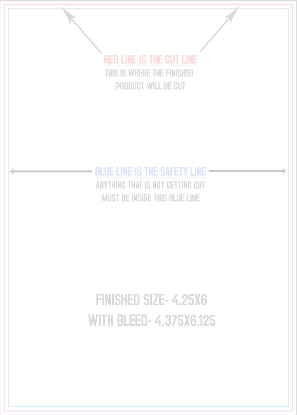 Postcards 4.25" x 6" Vertical trim, safety and fold template guide
