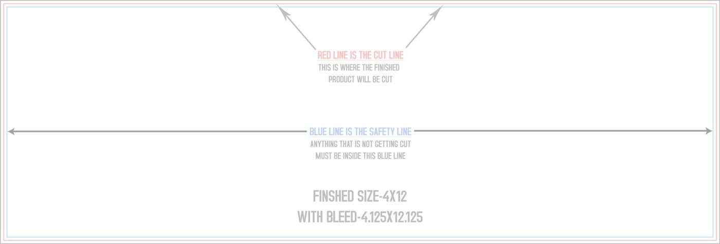 Postcards 4" x 12" Horizontal trim, safety and fold template guide