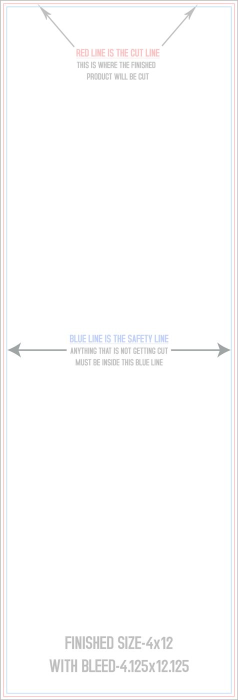 Postcards 4" x 12" Vertical trim, safety and fold template guide