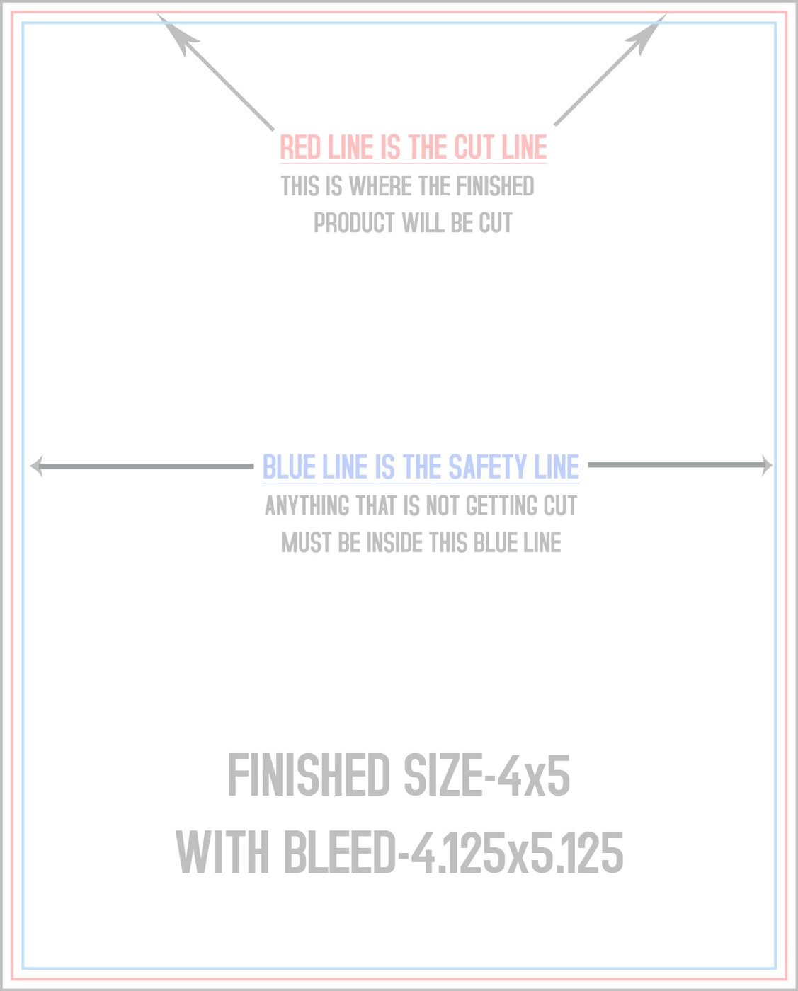 Postcards 4" x 5" Vertical trim, safety and fold template guide