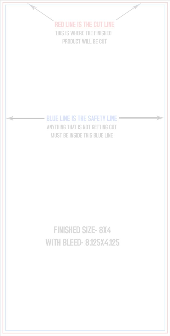Postcards 4" x 8" Standard (Vertical) trim, safety and fold template guide