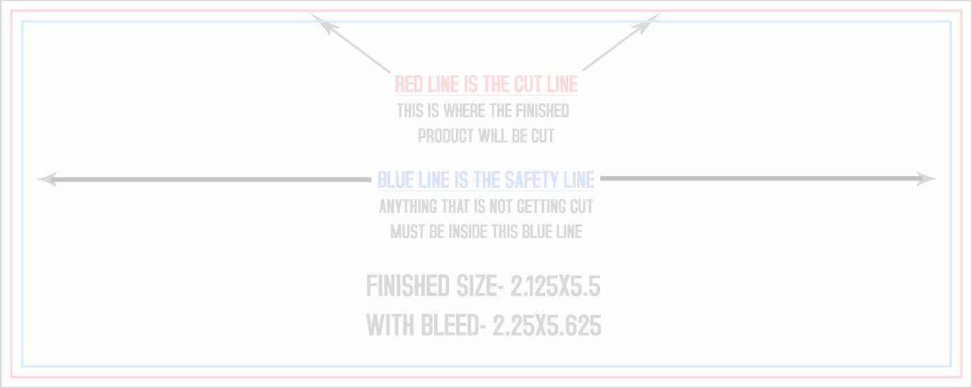 Postcards 5.5" x 2.125" Horizontal trim, safety and fold template guide
