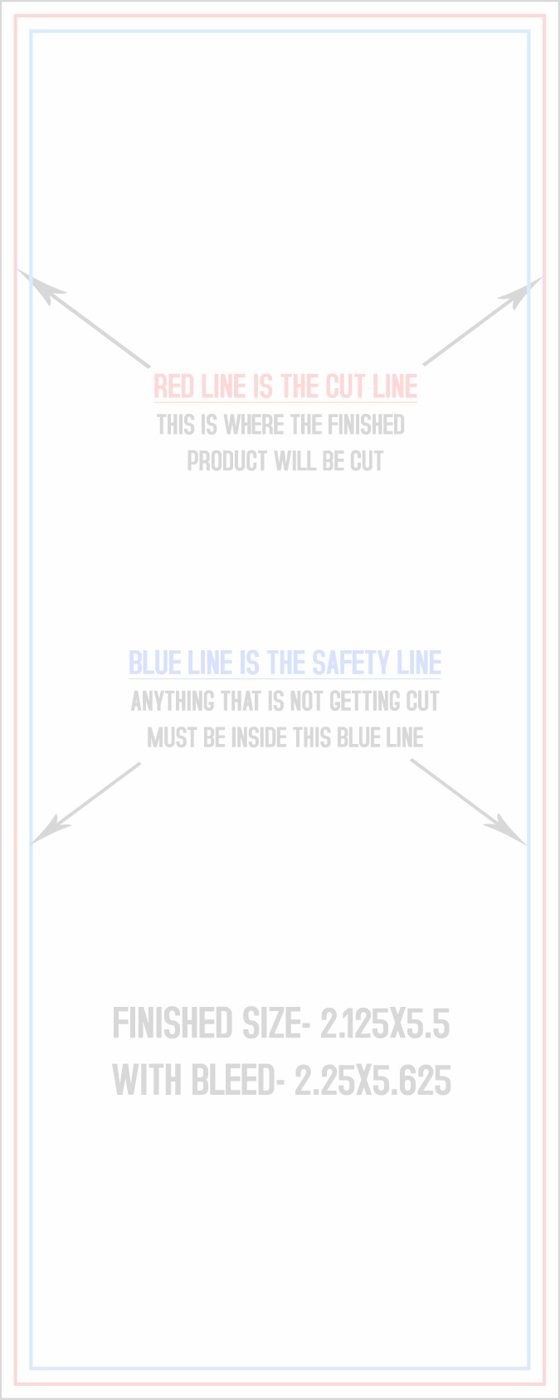 Postcards 5.5" x 2.125" Vertical trim, safety and fold template guide